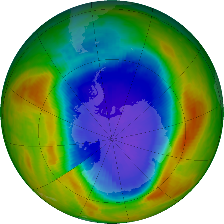 Antarctic ozone map for 18 October 1989